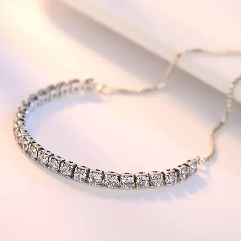 Pulsera de plata de ley 925 Vera elegante circón tenis pulsera de cristal de circón para mujer moda Simple compromiso boda Glam 5