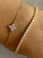 Conjunto de pulsera para mujer con cadena de agua y flor de circonia cúbica Simple, joyería diaria para oficina, 2 uds. 1