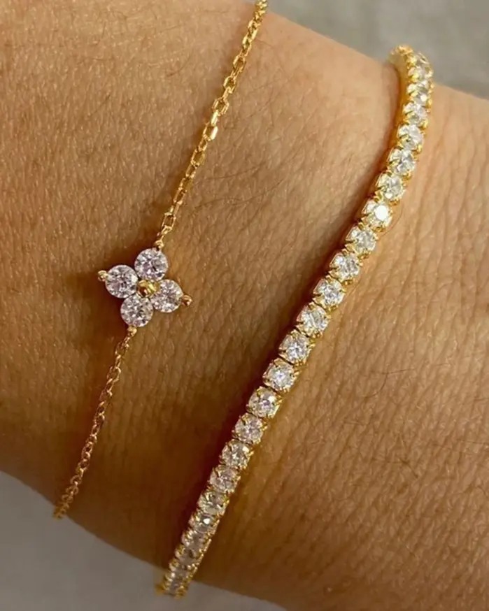 Conjunto de pulsera para mujer con cadena de agua y flor de circonia cúbica Simple, joyería diaria para oficina, 2 uds. 1