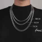 Collar de cadenas de acero inoxidable para hombre, Gargantilla básica de rapero en el cuello, joyería de moda, Hip Hop, ancho, 3/5/7/9MM, Eslabón cubano 3