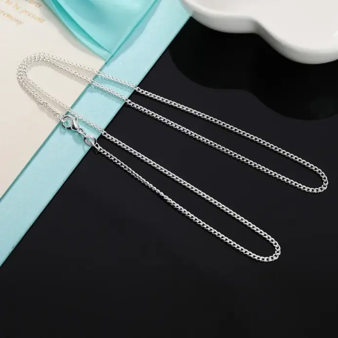 Collar de cadena lateral de Plata de Ley 925 de 40-75CM de largo y 2mm de ancho para mujer y hombre, joyería con dijes de boda a la moda 2