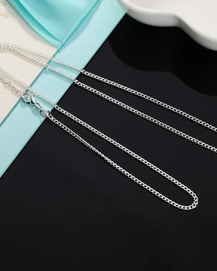 Collar de cadena lateral de Plata de Ley 925 de 40-75CM de largo y 2mm de ancho para mujer y hombre, joyería con dijes de boda a la moda 2