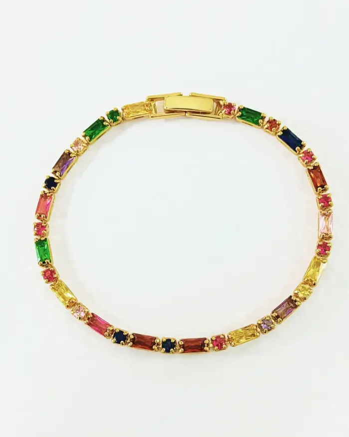 🌈 Pulsera Tennis "Arcoíris Infinito" – Cristales AAA y Oro 18K 2