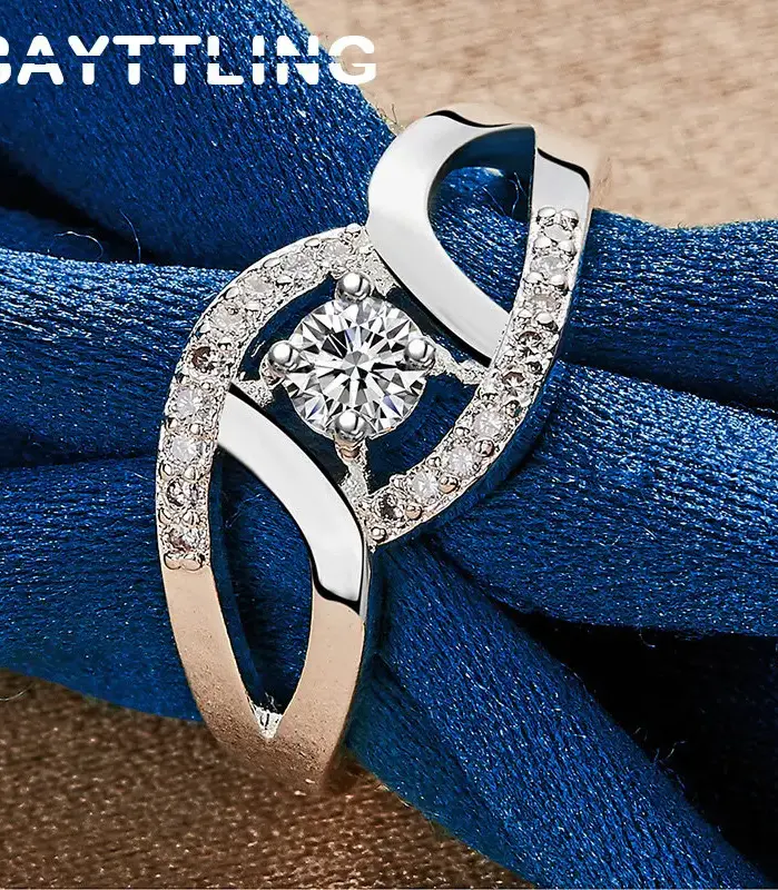 Anillo de Plata de Ley 925 Original, hermoso anillo de circón blanco brillante, regalo de boda a la moda para mujer, accesorios de joyería para fiesta 2