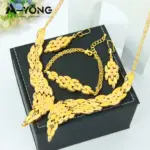 Precioso conjunto de joyería de boda de Dubái, chapado en oro de 24k, collar nupcial nigeriano, pulsera, pendientes, joyería árabe para mujer 4