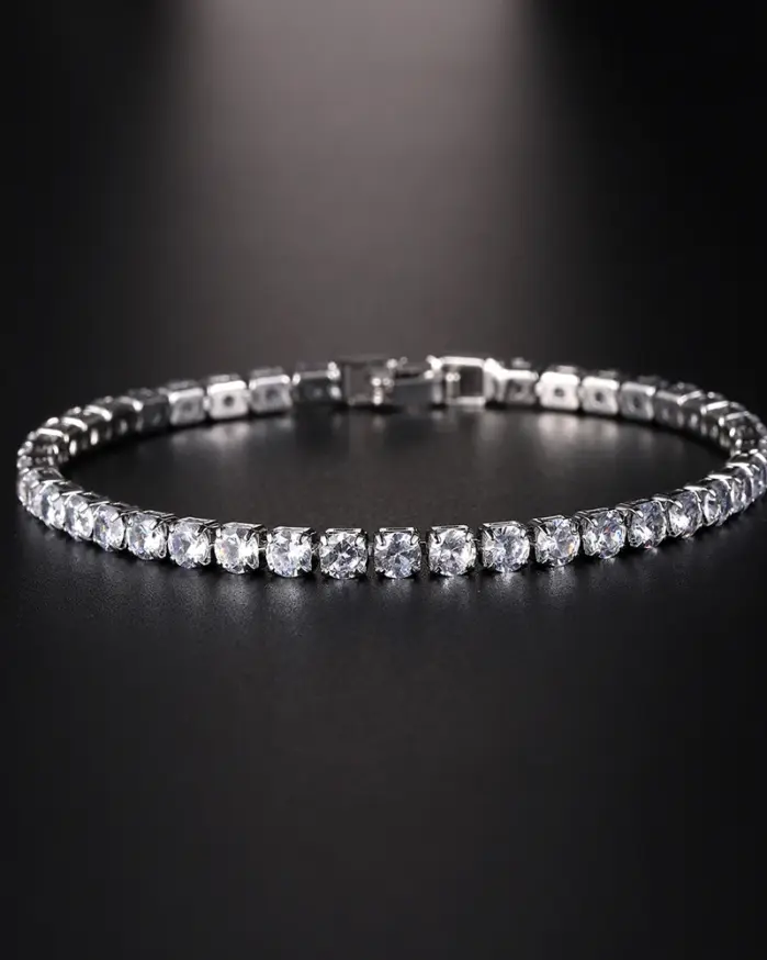 Pulseras de tenis de cristal de circonia cúbica de 4mm helada de hip hop de lujo para mujeres y hombres, pulsera de Color dorado y plateado, joyería de cadena 1