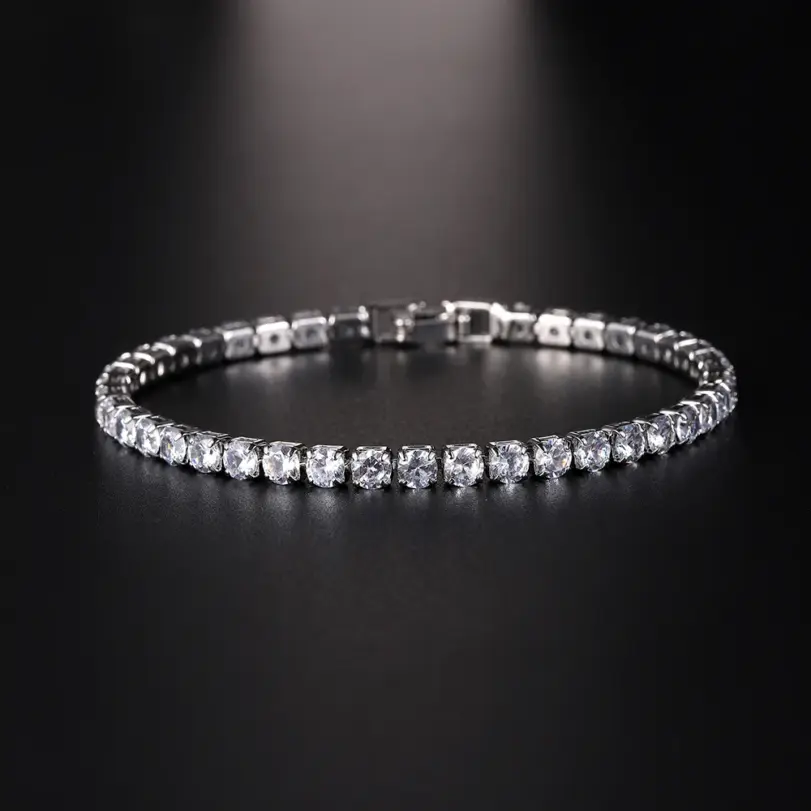 Pulseras de tenis de cristal de circonia cúbica de 4mm helada de hip hop de lujo para mujeres y hombres, pulsera de Color dorado y plateado, joyería de cadena 1