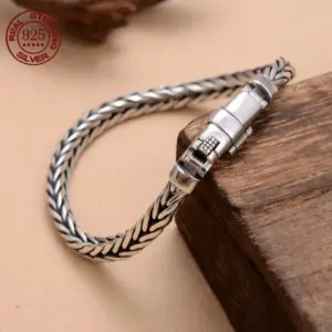 Pulsera de plata de ley S925 para hombre y mujer, alfiler tejido a mano, 6mm, joyería de lujo, regalo 1