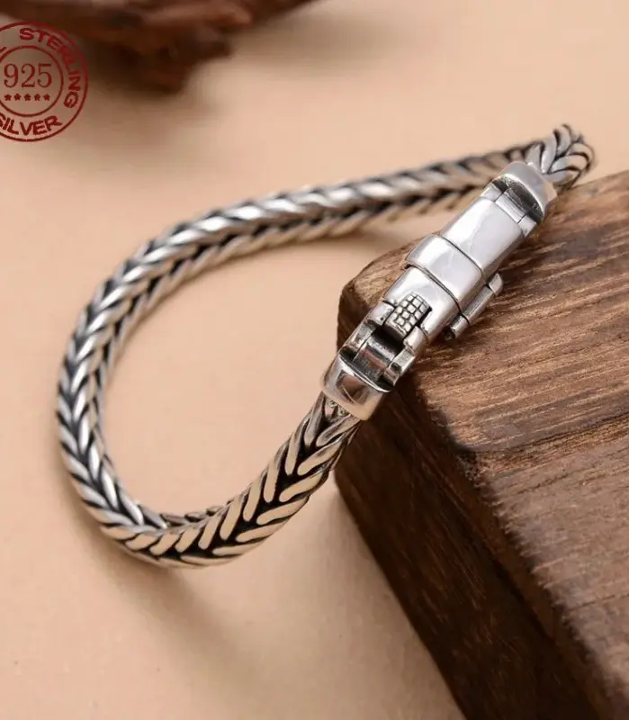 Pulsera de plata de ley S925 para hombre y mujer, alfiler tejido a mano, 6mm, joyería de lujo, regalo 1