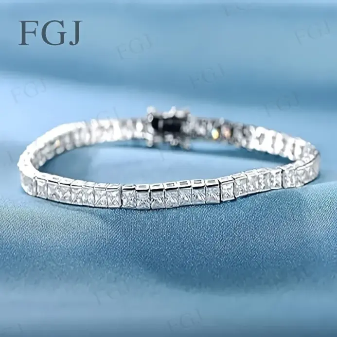 Pulsera de tenis 3x3mm piedra preciosa cultivada en laboratorio CZ 925 plateada 18k joyería para fiesta y boda pulseras para mujer hombre regalos dijes 1