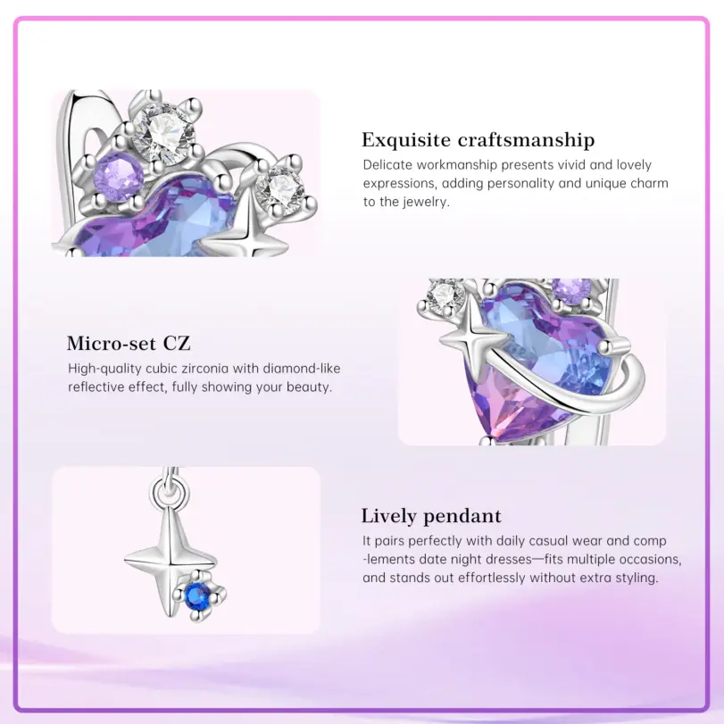 ❤️ Pendientes "Heart Prism" – Plata S925 (Edición Color & Brillo) 4