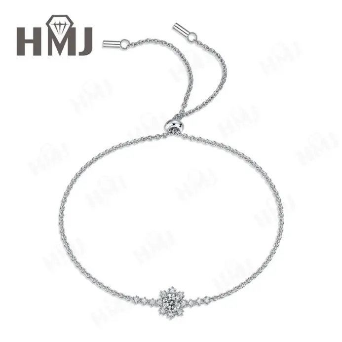 Pulsera de plata de ley 925 con moissanita de color D, corte redondo, chapada en plata, oro blanco, joyería de moda, regalo de aniversario para mujer 2