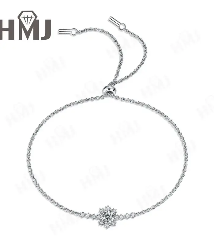 Pulsera de plata de ley 925 con moissanita de color D, corte redondo, chapada en plata, oro blanco, joyería de moda, regalo de aniversario para mujer 2
