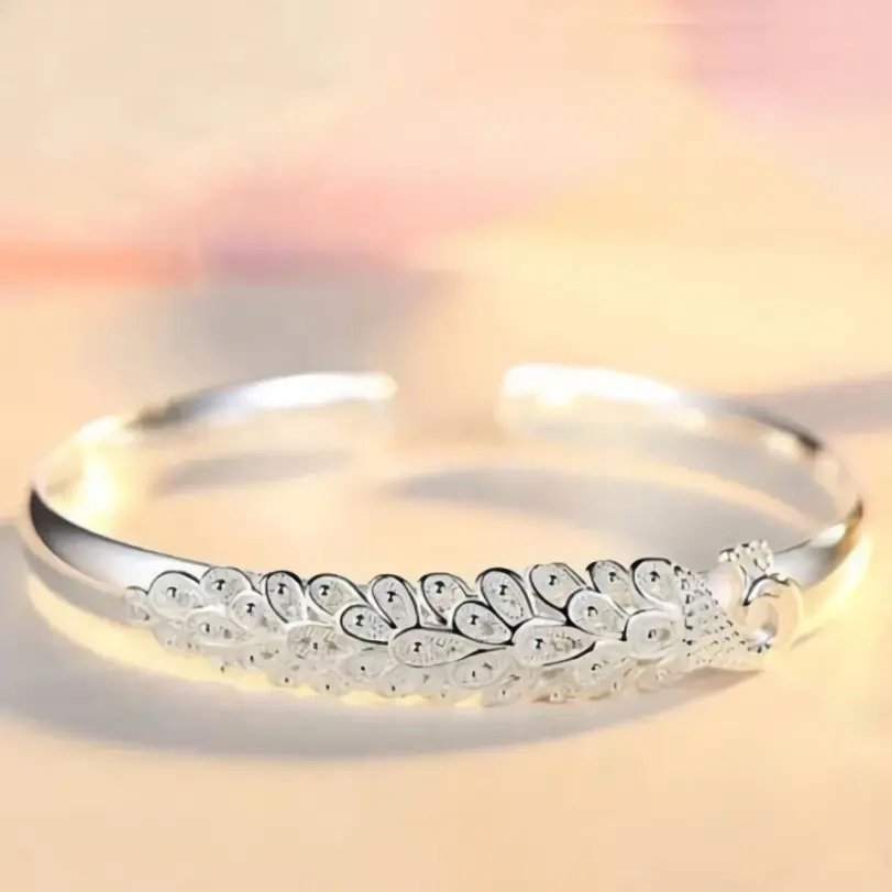 Nueva pulsera elegante de Plata de Ley 925 con apertura de pavo real, brazaletes para mujer, accesorios de moda para fiesta y boda, regalo de joyería 5