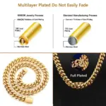 Alta calidad, ancho 8-14mm, cadena cubana de acero inoxidable de Color dorado, resistente al agua, collar de eslabones acolchados para hombres y mujeres, varios tamaños 2