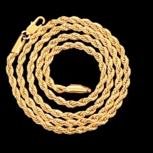 Collar de cadena de cuerda de 4mm de oro de 18K Noble, 45-60cm, venta al por mayor de plata 925 para mujer y hombre, joyería de regalo con abalorio de boda a la moda de 18-24 pulgadas 1