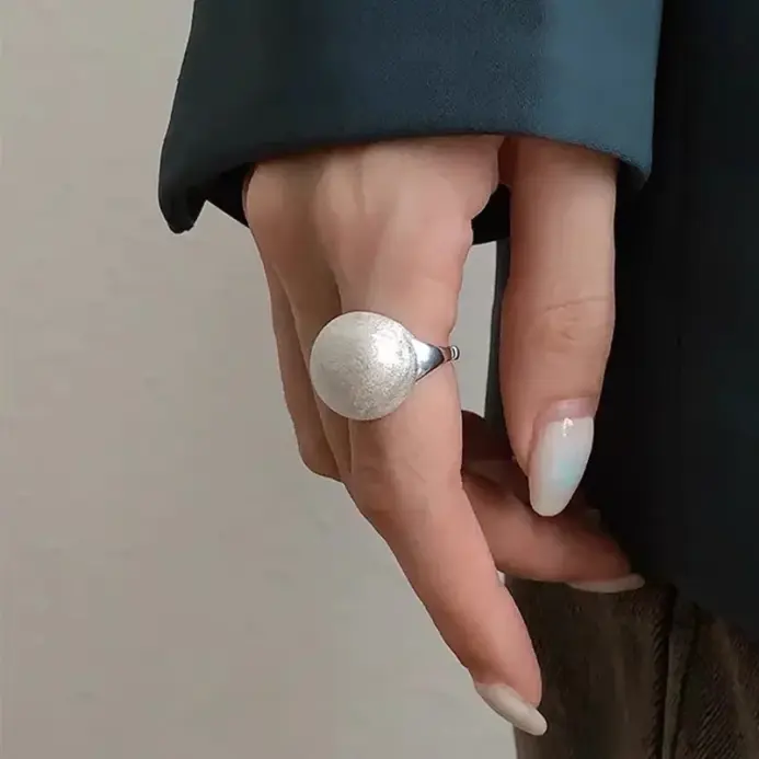 Anillos de plata de ley 925 para mujer, hecha a mano Bola brillante, Simple, anillo de dedo abierto, banda de moda, bisutería femenina, regalo 2