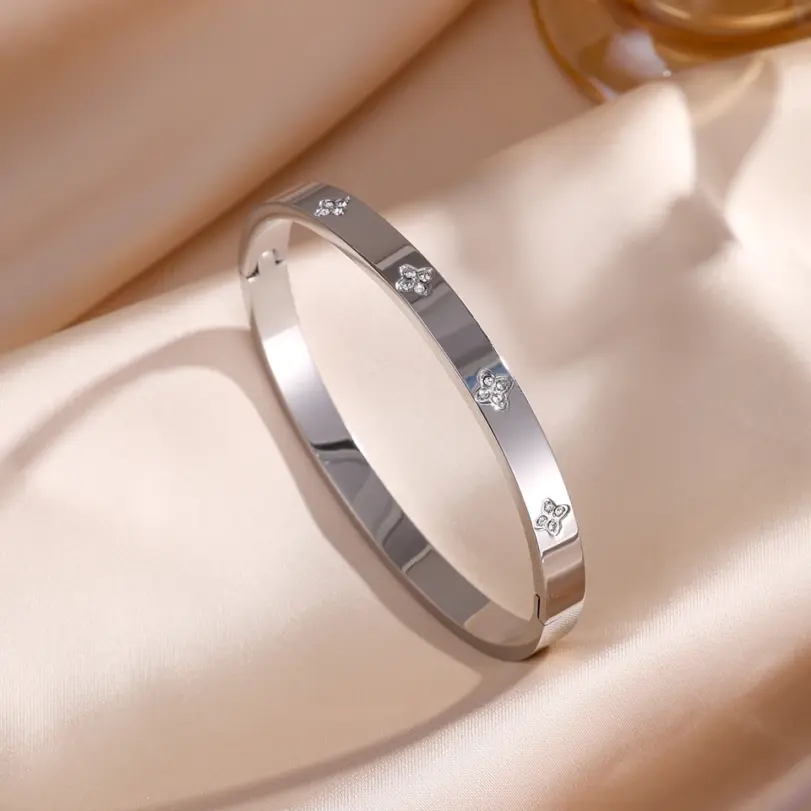 5/1 Uds. Conjunto de pulsera de acero inoxidable con incrustaciones de Zirconia brillante para mujer, brazaletes apilables, regalo de joyería que no se decolora 5