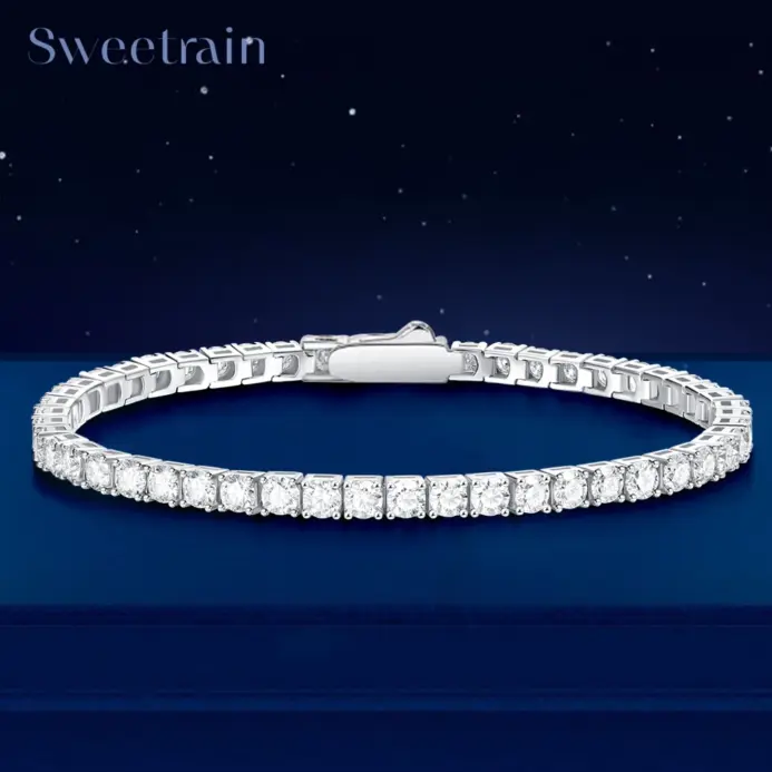 Pulsera de tenis de moissanita auténtica para hombre y mujer, brazalete de Plata de Ley 925, chapado en oro de 18k, Diamante con GRA, 3/4/5mm 1