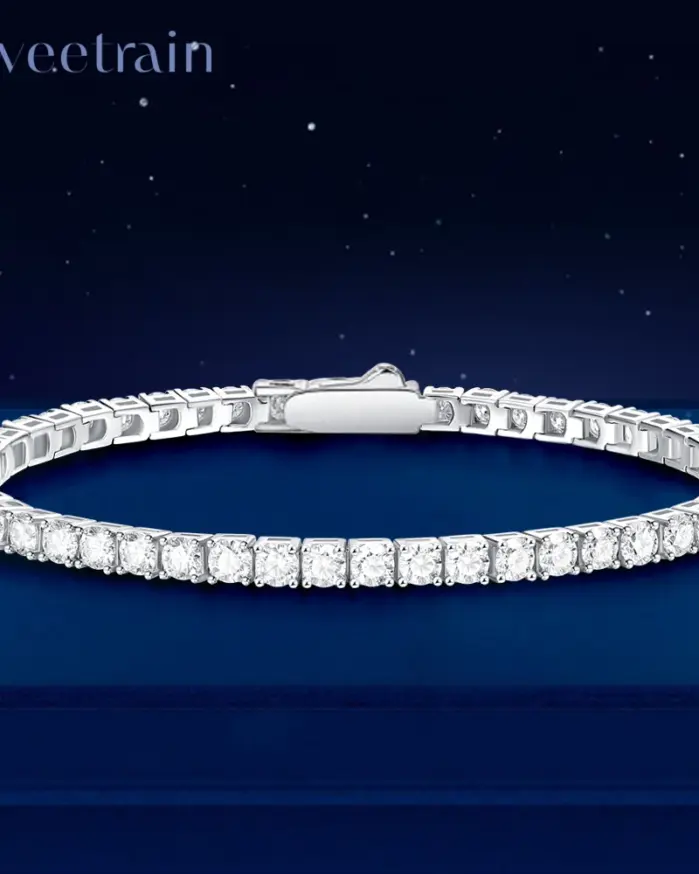 Pulsera de tenis de moissanita auténtica para hombre y mujer, brazalete de Plata de Ley 925, chapado en oro de 18k, Diamante con GRA, 3/4/5mm 1