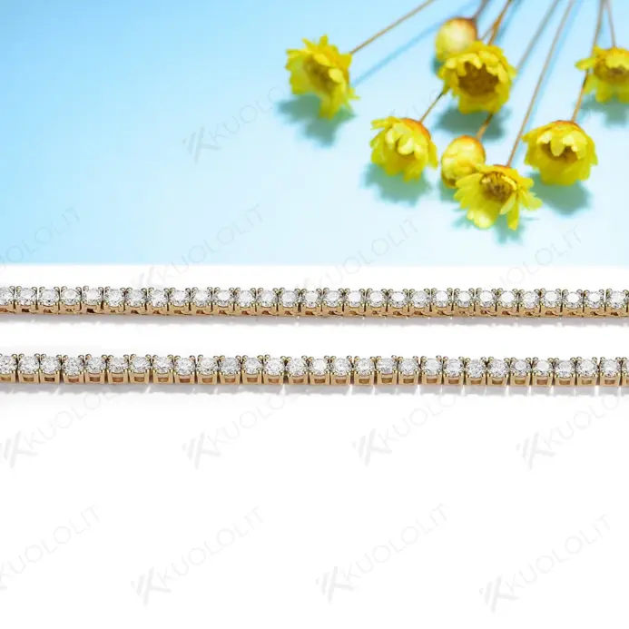 collar de tenis con 4 puntas de diamantes cultivados en laboratorio para mujer, collar redondo de oro sólido de 10 quilates de 3,0 2,5 y 2,0mm para regalo de Navidad 2