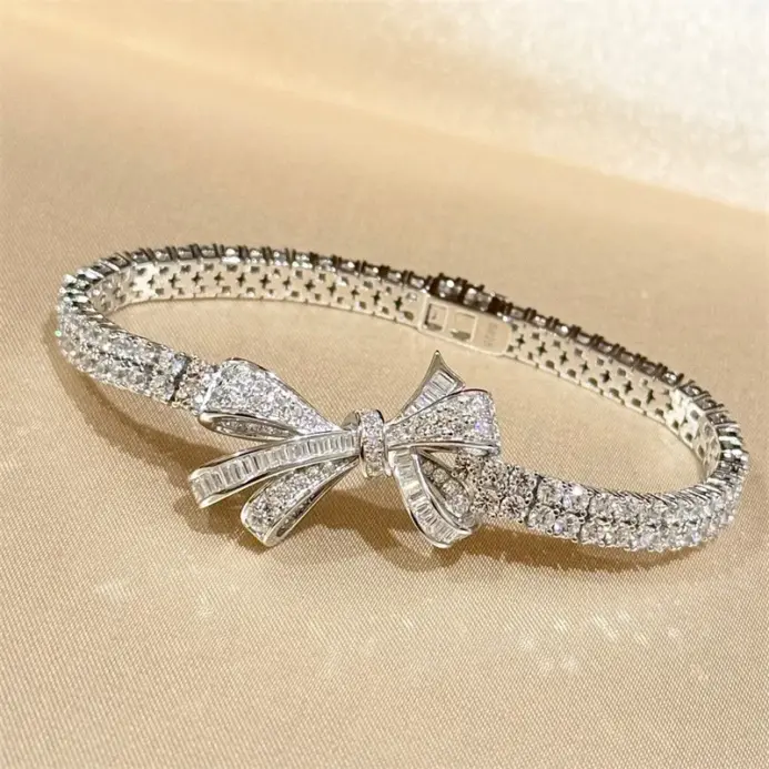 Nuevas pulseras Vintage de 100% pura Plata de Ley 925, pulsera con lazo de circonia cúbica 3a pavimentada completa para mujer, joyería de buenos de lujo 1