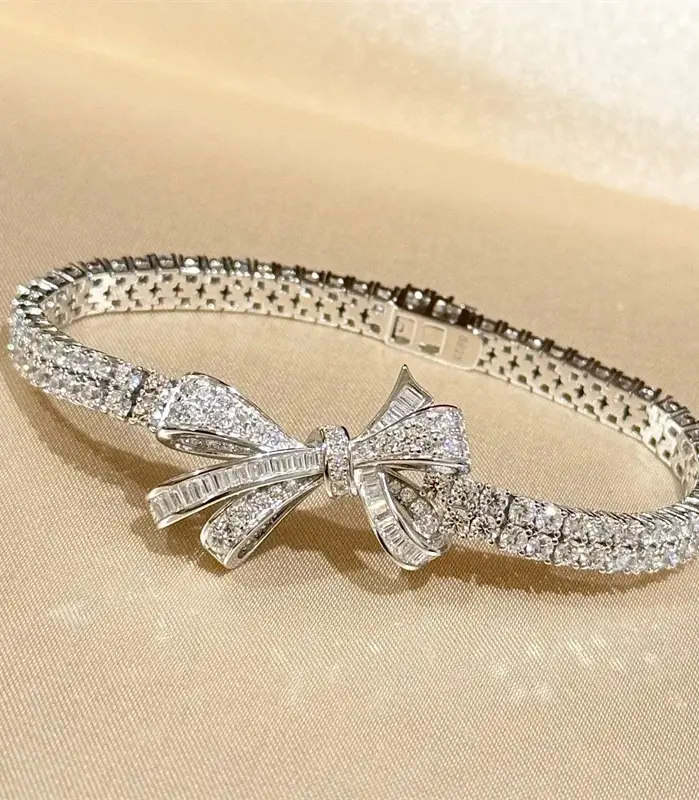 Nuevas pulseras Vintage de 100% pura Plata de Ley 925, pulsera con lazo de circonia cúbica 3a pavimentada completa para mujer, joyería de buenos de lujo 1