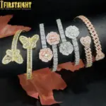 2025 nuevo Iced Out Bling abierto corazón flor encanto pulsera AAA CZ circón mariposa brazalete para hombres mujeres Hip Hop joyería de lujo 6