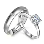 2 Anillos de Plata de Ley 925 con Circonita para Pareja, para Mujer y Hombre, Exquisitos, para Estudiantes, Novias, Accesorios de Joyería de Plata para Boda 6