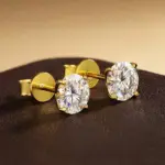Pendientes de Moissanita de 0.1-5ct para Mujer y Hombre, Redondos, Color D, Diamante, Plata de Ley 925, Chapados en Oro de 18K, con Certificado 5