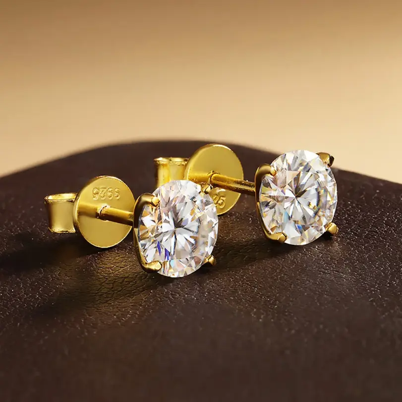 Pendientes de Moissanita de 0.1-5ct para Mujer y Hombre, Redondos, Color D, Diamante, Plata de Ley 925, Chapados en Oro de 18K, con Certificado 5