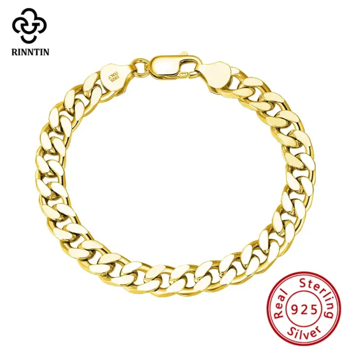 Rinntin, pulseras para hombres y mujeres, cadena cubana, Plata de Ley 925, joyería de moda de lujo, regalo, joyería de pareja de Navidad SB104 1
