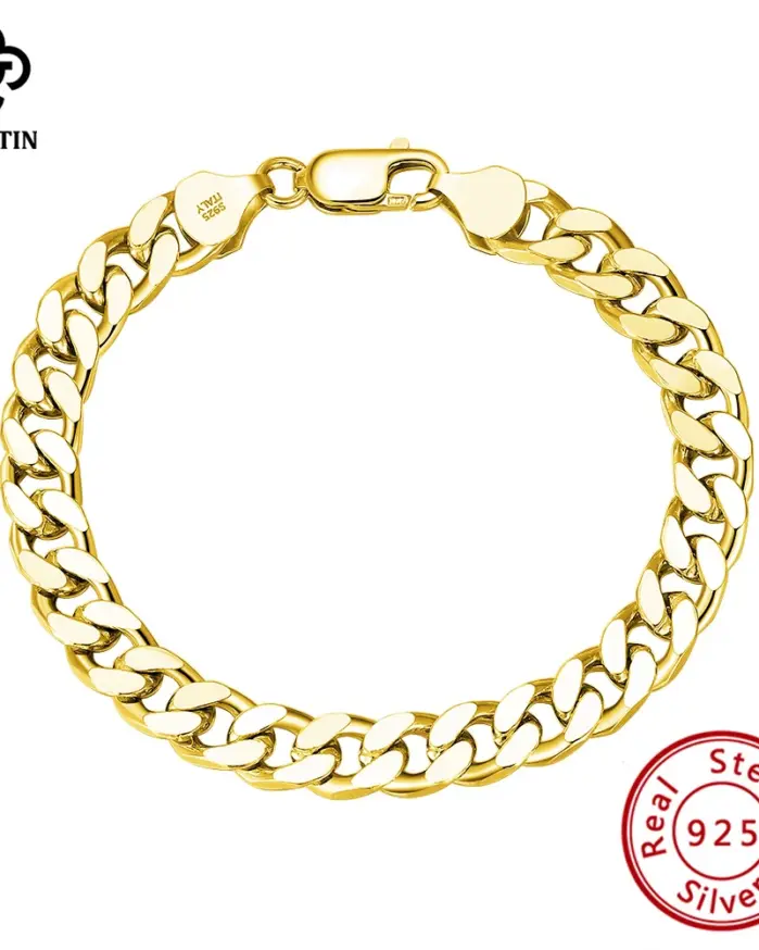 Rinntin, pulseras para hombres y mujeres, cadena cubana, Plata de Ley 925, joyería de moda de lujo, regalo, joyería de pareja de Navidad SB104 1