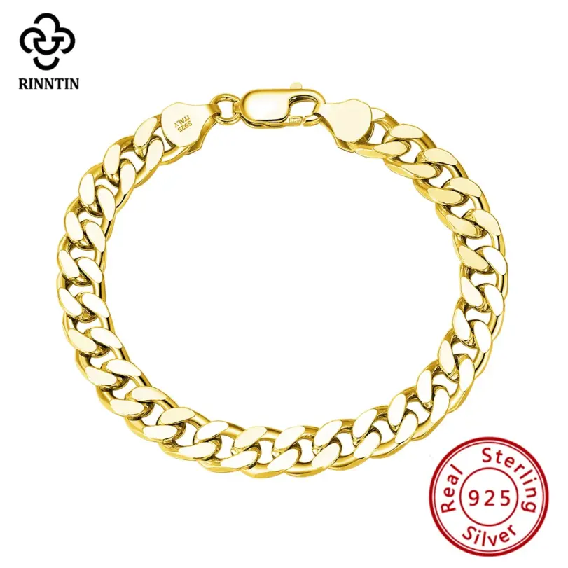 Rinntin, pulseras para hombres y mujeres, cadena cubana, Plata de Ley 925, joyería de moda de lujo, regalo, joyería de pareja de Navidad SB104 1