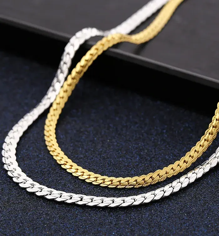Plata de Ley 925, oro de 18 quilates, pulseras de cadena de 6MM, collar para mujeres y hombres, conjuntos de joyería para fiesta y boda, regalos 2