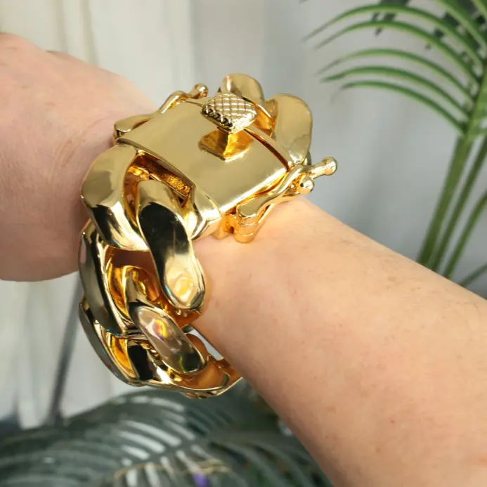 50 mm chapado en oro de 18 quilates, Miami, estilo cubano, rock hip-hop, pulseras de cobre, collares, brazaletes, joyería, hombres 1