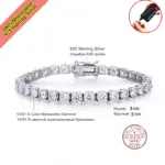 Pulsera de tenis de moissanita auténtica para mujeres y hombres, brazalete de diamantes de laboratorio de 3,0mm con certificados, joyería fina de Plata de Ley 925 5