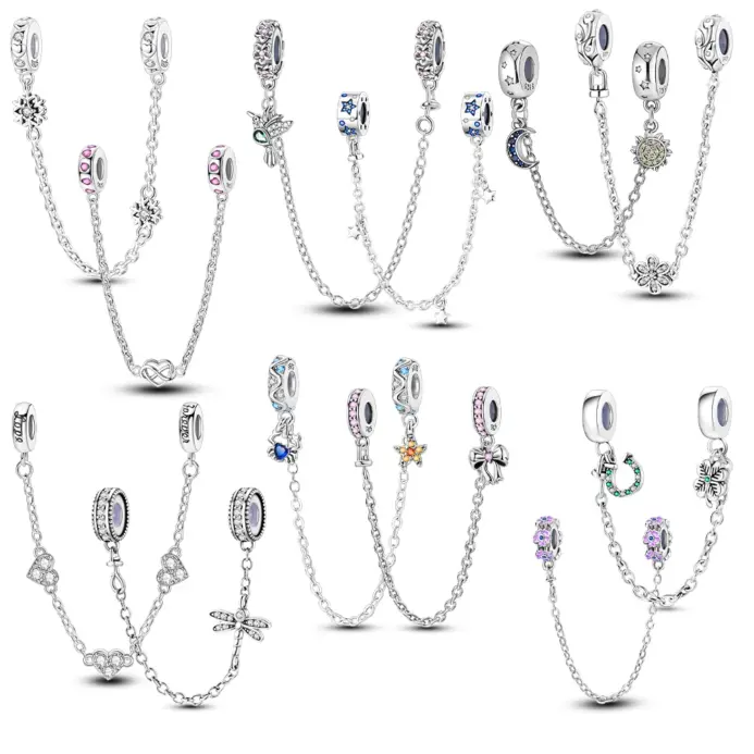 Cadenas de seguridad de Plata de Ley 925, dijes de Clip con cierre, compatibles con pulsera Original, colgantes, joyería DIY para mujer 1
