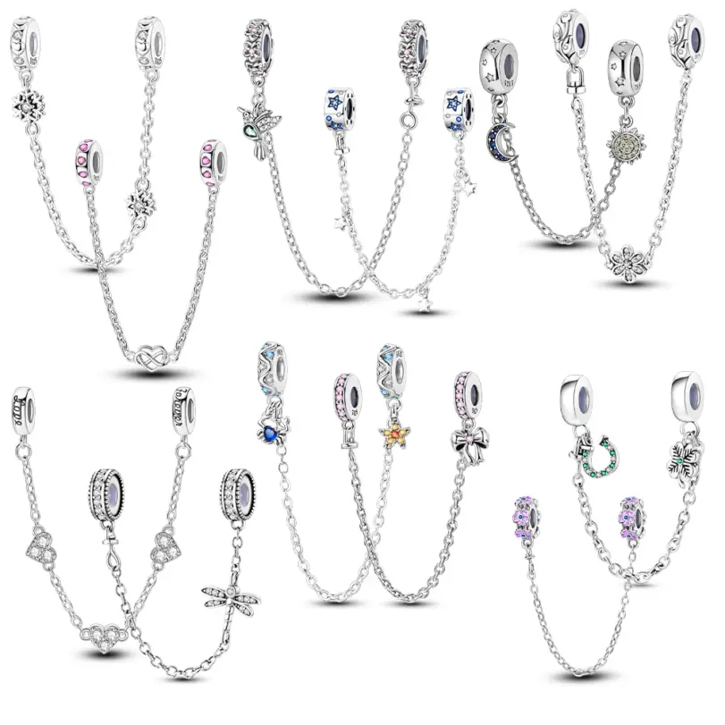 Cadenas de seguridad de Plata de Ley 925, dijes de Clip con cierre, compatibles con pulsera Original, colgantes, joyería DIY para mujer 1