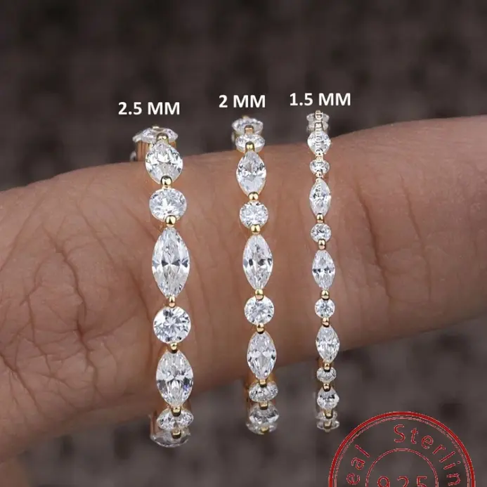 Anillo de cuentas de circón clásico sencillo de Plata de Ley 925 para mujer, joyería fina de alta calidad a la moda de lujo para compromiso y boda 1