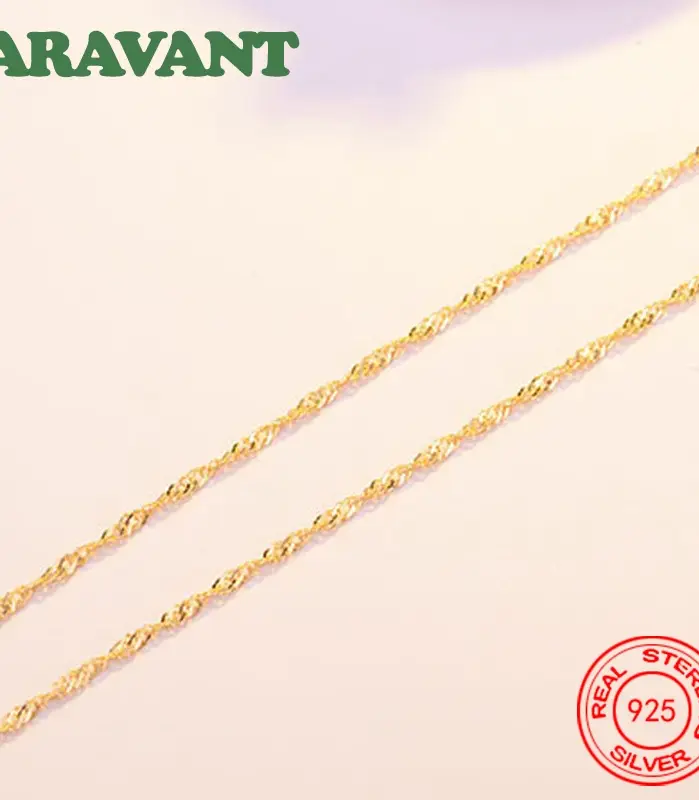 Aravant 925 Plata 1,3mm 18K oro onda de agua collares cadenas para mujer joyería de moda 2