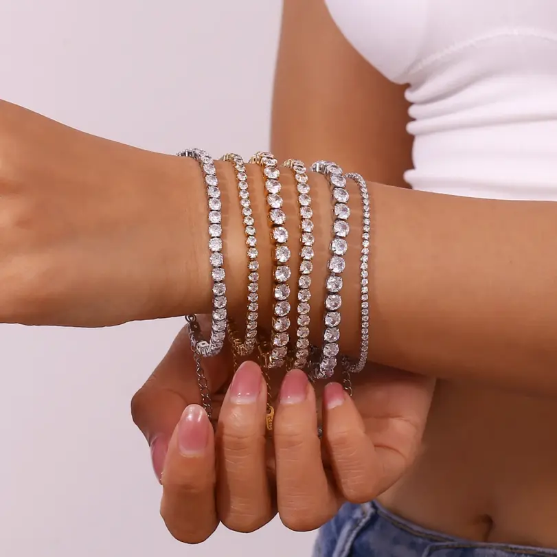 Pulsera de cadena de circón resistente al agua sin deslustre pulseras de mano de acero inoxidable 316L para mujer joyería chapada en oro de 18 quilates 5