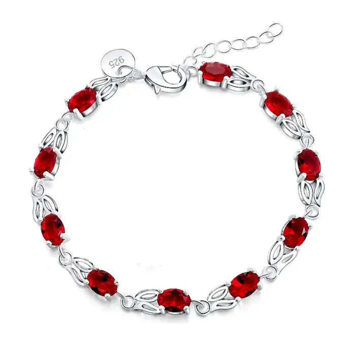 Pulseras de cristal rojo CZ de lujo a la moda de alta calidad para mujer, pulseras de plata de ley 925, joyería de regalo