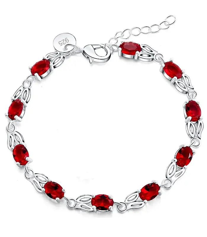 Pulseras de cristal rojo CZ de lujo a la moda de alta calidad para mujer, pulseras de plata de ley 925, joyería de regalo