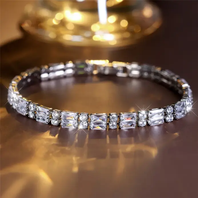 Pulsera redonda de piedra de circón blanco para mujer, pulseras ajustables de Color dorado Vintage, joyería de boda de verano para mujer 2