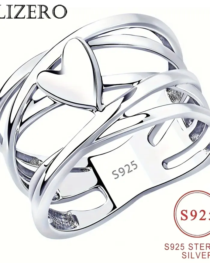 Anillo de Plata de Ley 925 con Forma de Corazón, Estilo Francés Chic, Diseño Único, Joyería de Moda para Mujer, Perfecto para Accesorios Diarios 1