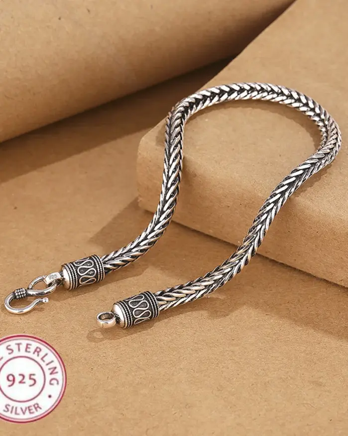 Pulsera de plata de ley 925, cadena lateral de cuerda vintage de alta calidad para mujeres y hombres, joyería de moda, regalos para fiesta de compromiso y boda 1