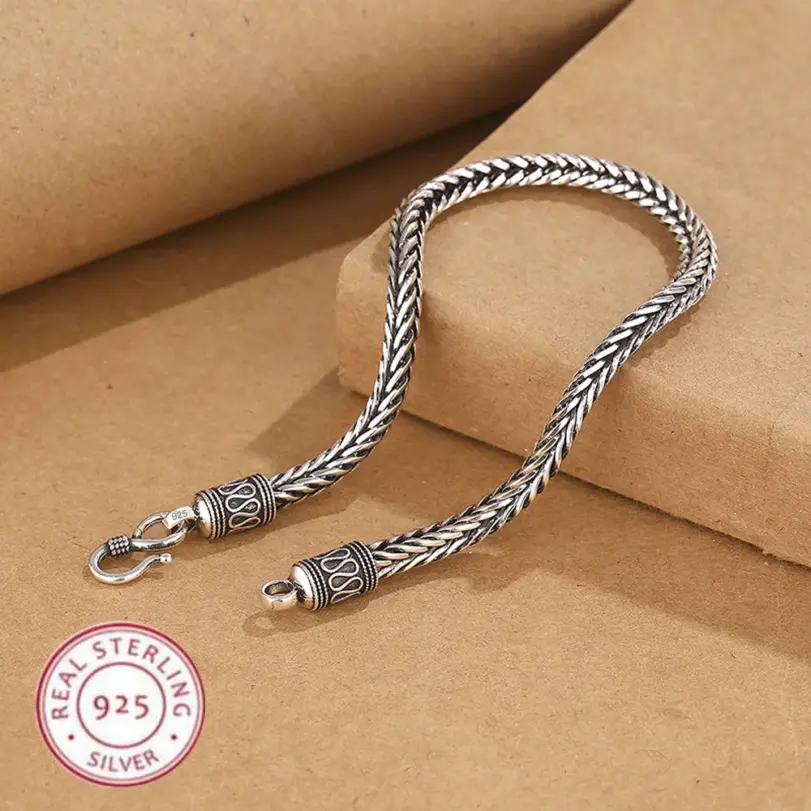 Pulsera de plata de ley 925, cadena lateral de cuerda vintage de alta calidad para mujeres y hombres, joyería de moda, regalos para fiesta de compromiso y boda 1