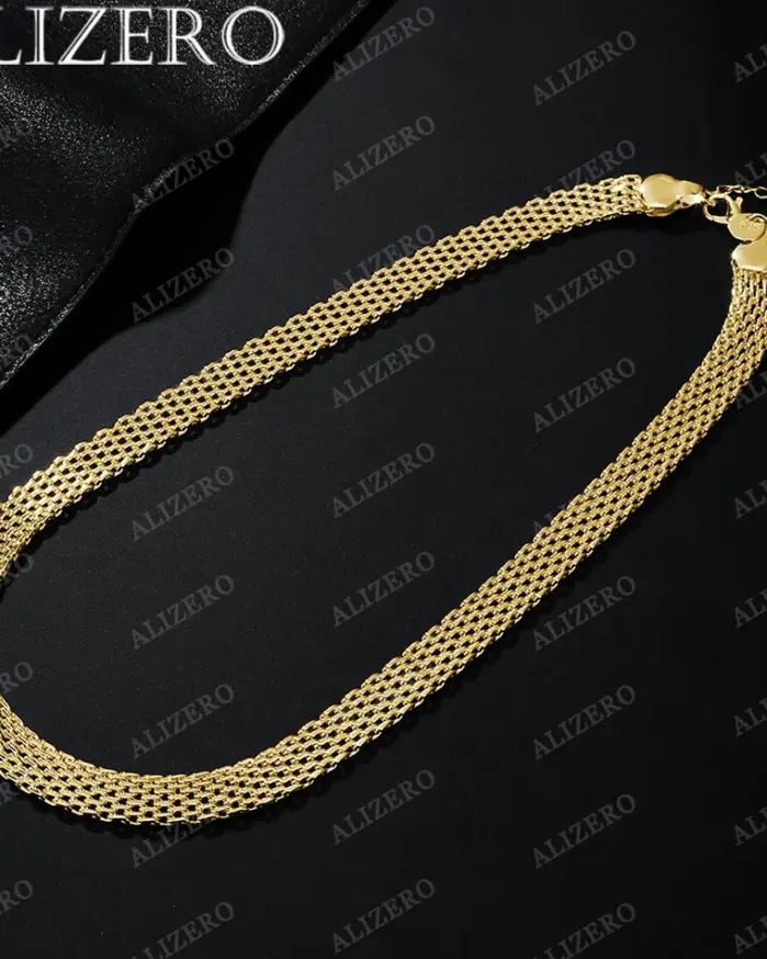 ALIZERO-collar de oro de 18 quilates para hombre y mujer, collar de malla tejida de 18 pulgadas y 10mm, joyería fina para fiesta de boda, regalos 2