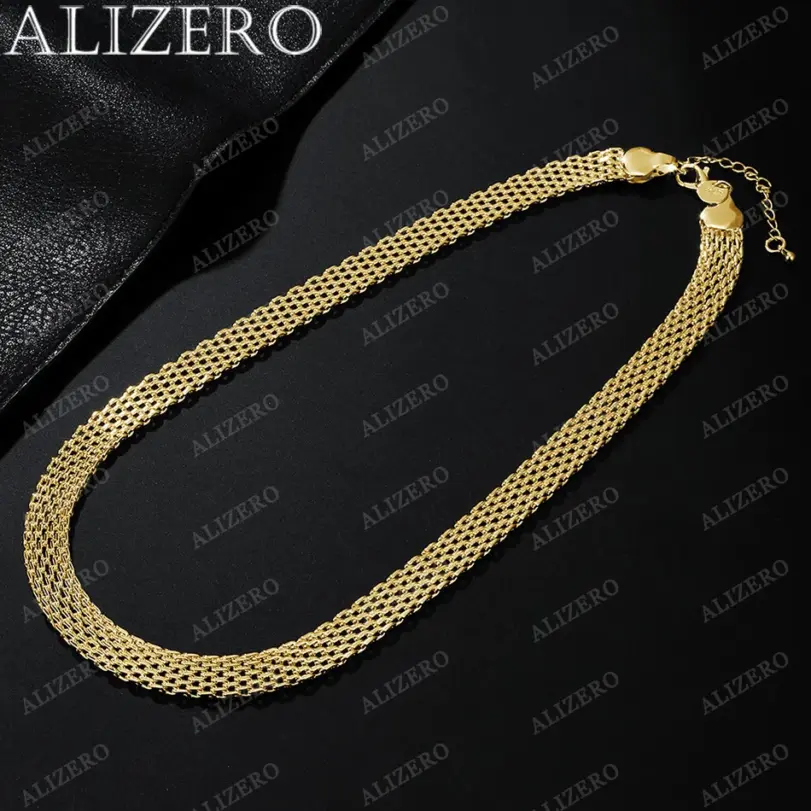 ALIZERO-collar de oro de 18 quilates para hombre y mujer, collar de malla tejida de 18 pulgadas y 10mm, joyería fina para fiesta de boda, regalos 2